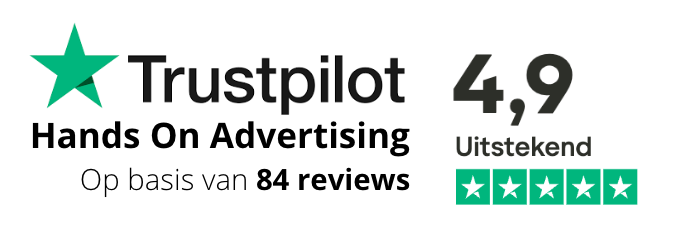 Trustpilot beoordeling Hands On Advertising: 4,9 uitstekend, 84 reviews